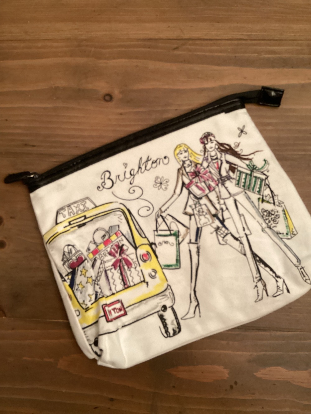 Brighton white canvas cosmetic pouch